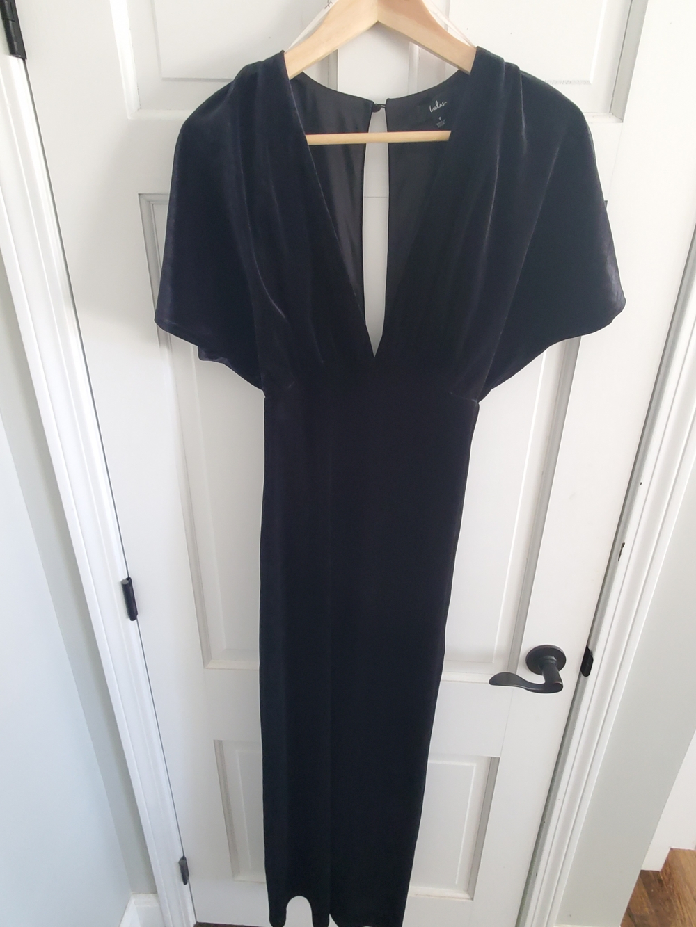 Lulus Black Velvet Maxi Dress Plunge V Cape Sleeve Size S